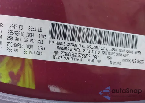 2017 Chrysler Pacifica Touring Plus z USA, uszkodzony, nr VIN 2C4RC1BG7HR768297